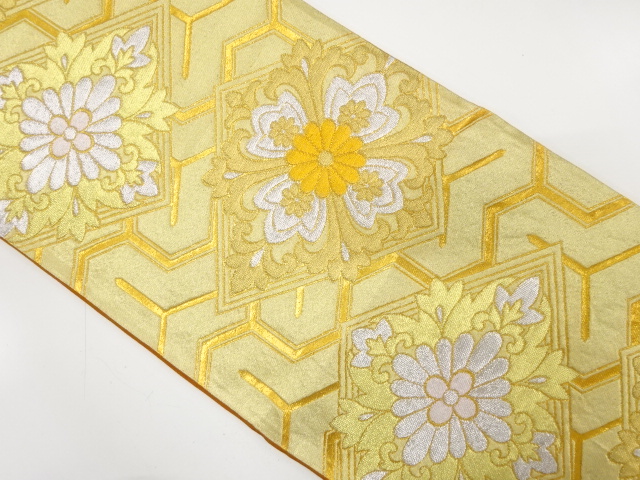 アンティーク　花菱に毘沙門亀甲模様織り出し袋帯（材料）